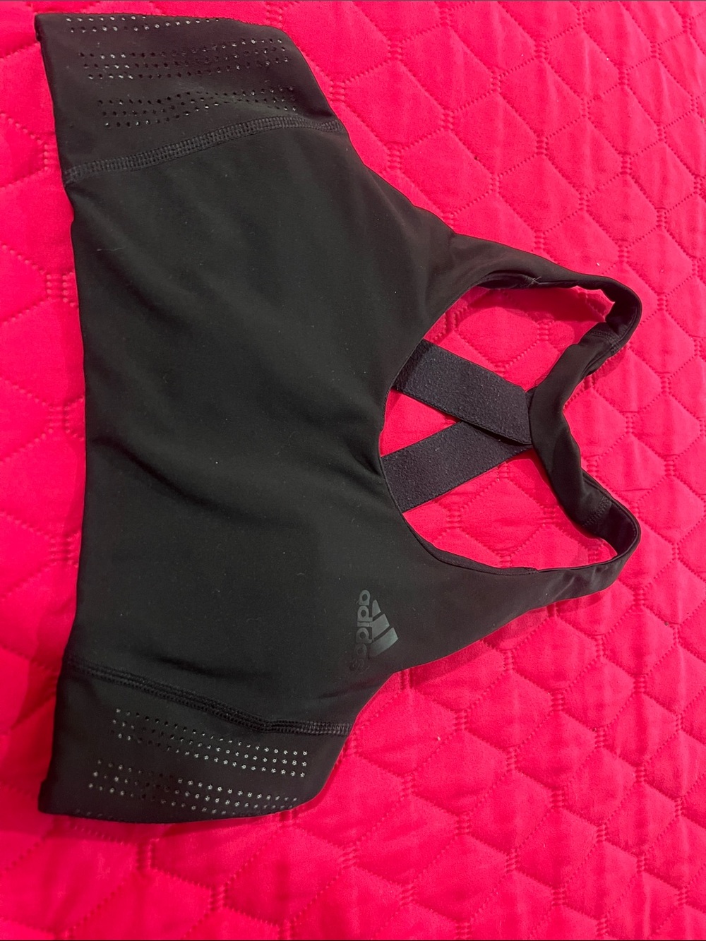 adidas Black Racerback Performance Sports Bra with Perforated Details